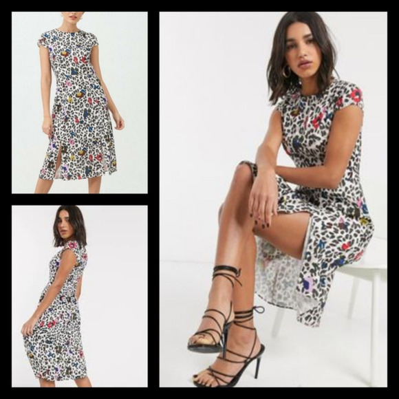 TED‎ BAKERStelaar Wilderness-print Short-sleeve Midi Dress In Cream - Picture 1 of 8